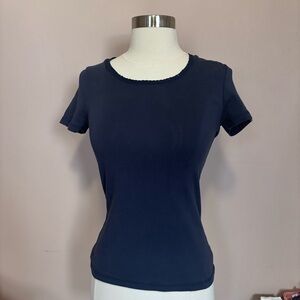 Beaded Trim Navy Short Sleeve Women's Top
